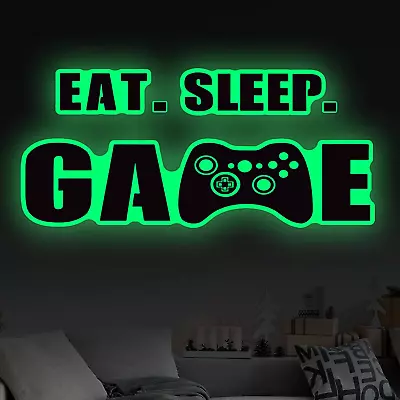 Eat Sleep Game Wall Decal Glow In The Dark Gamer Boy Wall Stickers Vinyl Video G • $16.65