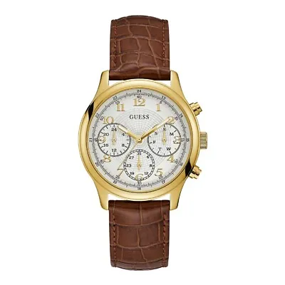 GUESS Taylor Watch Gold Plated Brown Leather Strap Men's W1017L2 BNWT  • £70