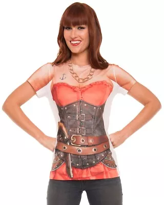 Faux Real Costume T-shirt Tee Sexy Pirate Corset Buccaneer Pinup Wench Ladies • $32.95