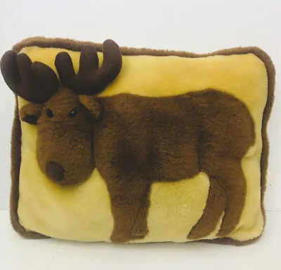 Vintage 3D Moose Pillow Puffy Brown And Creme Colors • $74.99
