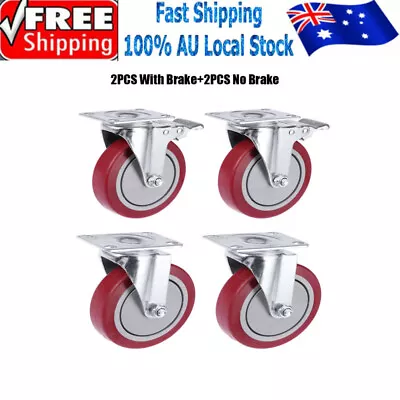  800KG Load 4 X 5  125mm Heavy Duty Swivel Caster Wheels Castor 2 With Brakes AU • $33.83