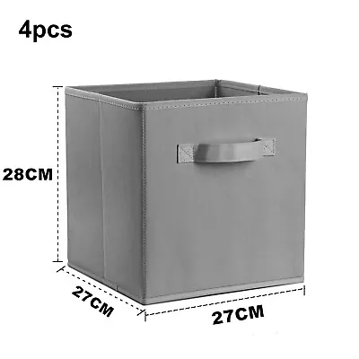 Foldable Folding Canvas Storage Box Basket Collapsible Fabric Grey Drawers Set • £11.99