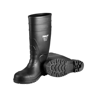 31251 Rubber Fishing Hunting Waterproof PVC Work Mud MENS BLACK BOOTS STEEL TOE • $29.99