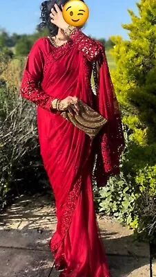 Maria B Red Lace Sari Ready Made. Long Blouse. Asim Jofa. Sana Safinaz. Faiza. • £99