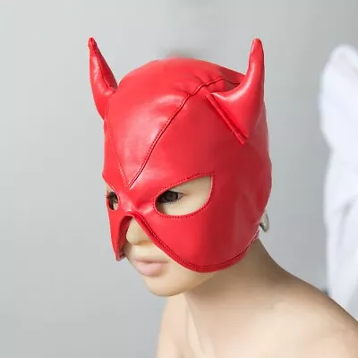 Lace Up Red PVC Bull Head Animal Hood Mask Cosplay Role Play BDSM AUS Post • $17.21