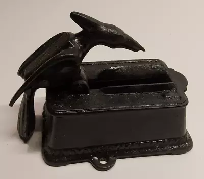 Rare Antique Cast Iron Woodpecker Match Safe Strike Holder Mechanical Dispenser • $65