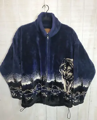 Vintage Bear Ridge Outfitters Size S Wolf Fleece Jacket 90s Wild Life Outdoors • $59.99