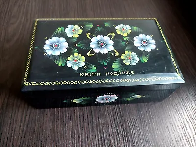 Vintage Jewelry Box Wooden Artistic Painting Flowers Antique Handmade USSR • $29