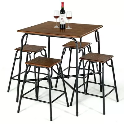 5 PCS Bar Table & 4 Counter Height Backless Stools Heavy Duty Dining Kitchen Set • $173.98