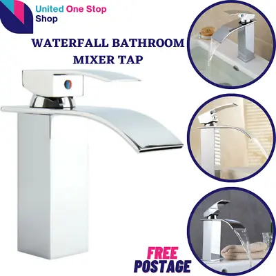 £16.99 • Buy Waterfall Bathroom Sink Counter Taps Basin Mixer Tap Chrome Square Mono Faucet
