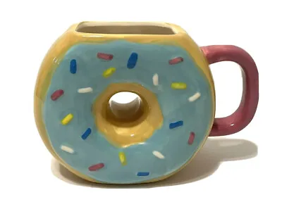 Donut Shaped Coffee Mug Cup Blue Icing With Sprinkles Beige Pink Unique • $11.99