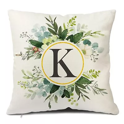 Monogram Letter K Throw Pillow Covers Floral 18x18 Inch Greenery Spring Pillo... • $15.26