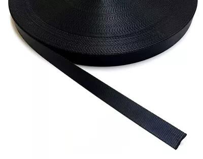 25mm Wide Polyester Saddle Webbing Heavy Duty In Black For Straps Bags Handles • £54.95