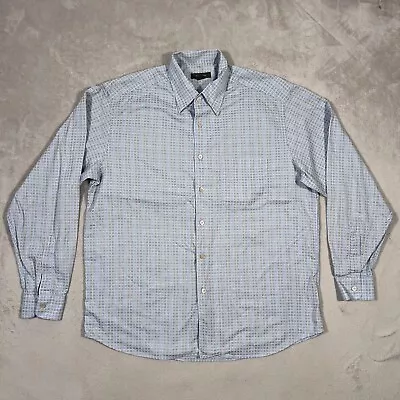 Ermenegildo Zegna Shirt Mens XXL 2XL Blue Geometric Plaid Long Sleeve Button Up • $24.95