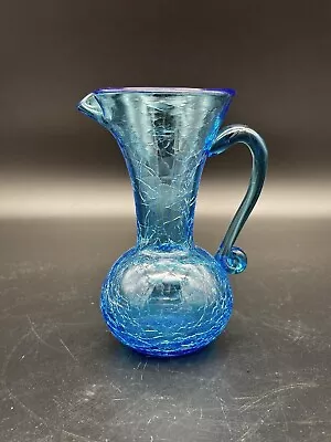 Pilgrim Crackel Glass Cruet Light Blue W/ Clear Applied Handle 1960s 1970s • $19.99