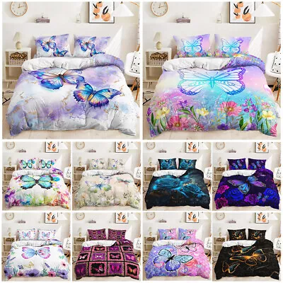 Blue Purple Pink Butterfly Rose Marbled Animal Print Doona Duvet Quilt Cover Set • $32.95