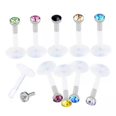 £1.99 • Buy Crystal Bioflex Labret Body 2mm Jewellery Push Top Tragus Bar Lip Stud Monroe