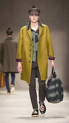 $2795 RUNWAY Burberry Prorsum Men 44 Khaki Crochet Beaded Collar Trench Coat • $2024.59