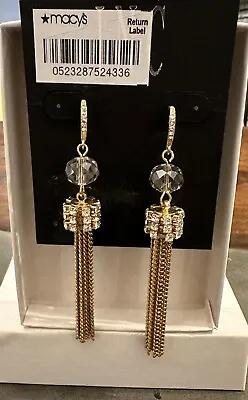 NWT Inc Gold Tone Tassel Hook Earrings With Pave Crystals & Faceted Beads • $5.95