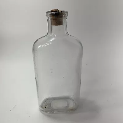 Vintage Half Pint Clear Glass Bottle With Cork Whiskey Spirits Elixir Unbranded • $8