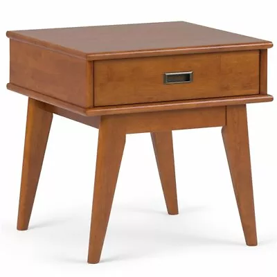 Draper 22 Inch Wide SOLID HARDWOOD Rectangle Mid Century End Table In Teak Brown • $247.35