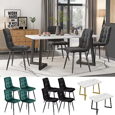 Dining Table And Chairs Set 4 Marble Effects Kitchen Table Chairs W/ Metal Legs • £119.99