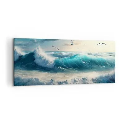 Canvas Print 120x50cm Wall Art Picture Sea Waves Seaside Medium Framed Artwork • £54.59