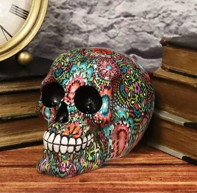 Ebros Day Of The Dead Color Beads And Floral Tattoo Sugar Cranium Skull Statue • $22.99