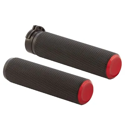 Arlen Ness 07-336 Red Fusion Knurled 1  Handlebar Grips Harley Cable Throtle 86- • $62.95