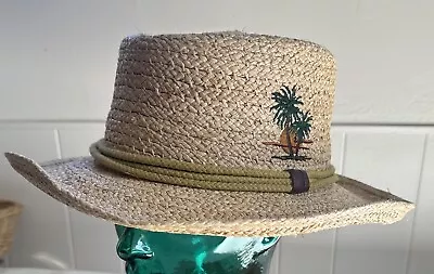 Nwot Dorfman Pacific Natural Straw Hat S/m Palm Tree Embroidered! Lets Golf! • $11.99