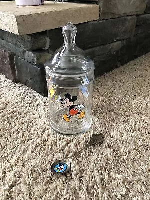 Vintage Walt Disney Mickey Minnie Mouse Glass Canister Candy Jar Lid & Spoon • $9.99