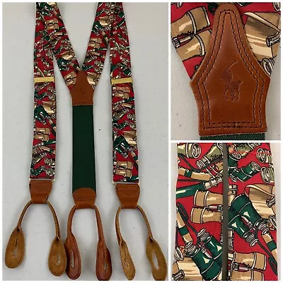 Polo Ralph Lauren Mens Suspenders Braces Leather & Silk Binoculars Desing VGC • $75