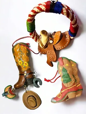 Handcrafted Western Christmas Ornament Leather Saddle Deer Horse Shoe Boots Hat  • $36.10