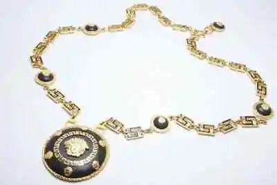 VERSACE GIANNI VERSACE Necklace AUTH MEDUSA GOLD Pendant Medal Black Choker 1985 • $1990.99