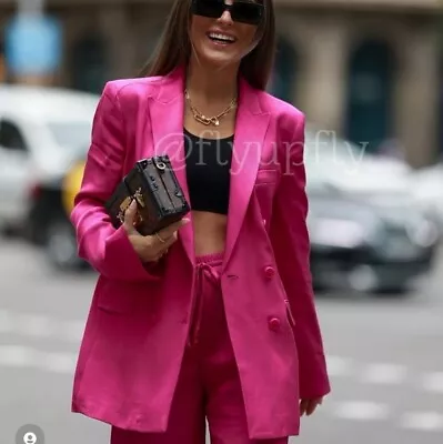 $85 • Buy Zara Flowy Oversized Buttoned Straight Cut Pink Blazer Size XS Bloggers Fav