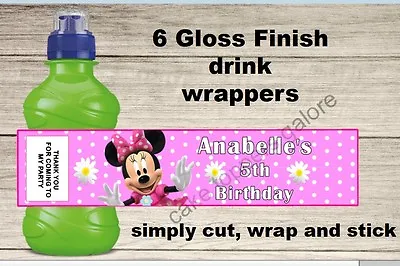 6 Personalised Minnie Mouse Pink Fruit Shoot Labels Birthday Party Bag Filler • £1.50