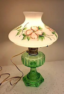 Aladdin Model B Cathedral Oil Or Electric Lamp Green Uranium Vaseline Glass 1934 • $275