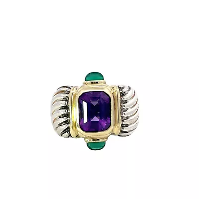 DAVID YURMAN .925 Sterling & 14K Gold Amethyst & Green Gemstone Renaissance Ring • $515.14