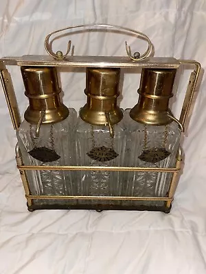 Gorgeous Antique Decanter Set Liquor Pump Dispenser United Brass 3 Tags 2 Sided • $299