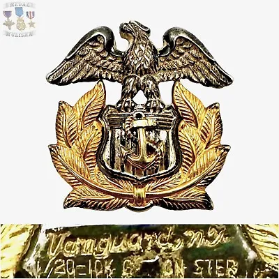 1/20 10k Gold Sterling Wwii Merchant Marine Officer Cap Insignia Badge Vanguard • $54.99