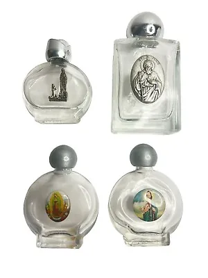 Vtg Holy Water 4 Glass Bottles St Jude Round Lourdes Guadalupe Jesus Religious • $44