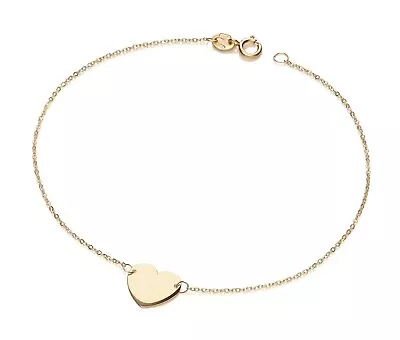 9ct Yellow Gold Dainty Ladies Heart Bracelet - 7.25 INCH • £29.95