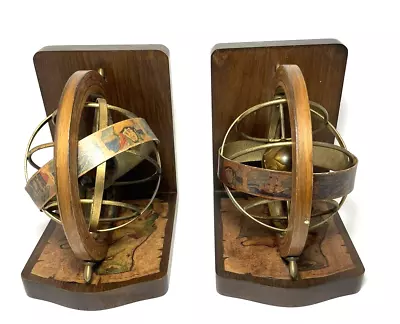 Bookends Pirate Spheres VTG Wood Helm Set Of 2 Italy Olde World Globe • $38.97