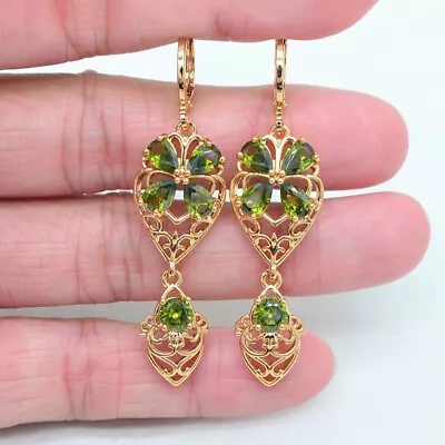 18K Yellow Gold Filled Women Green Mystic Topaz Wedding Dangle Earrings Jewelry • $2.99