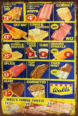 Wall's Ice Cream Shop Menu UK Advert Vintage Retro Style Metal Tin Sign Plaque • £6.99