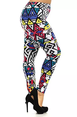 Yellow ABSTRACT AZTEC TRIBAL Leggings Pants Thick PONTI Polyester S M L GREAT • $6.49