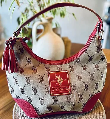 U.s. Polo Association Uspa Khaki Brown Red Tote Handbag Purse • $20.49