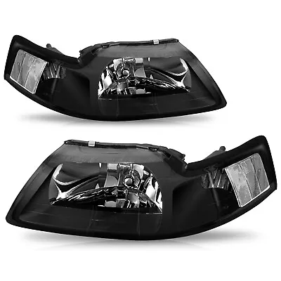 Fit 1999-2004 Ford Mustang Black Housing Headlights Headlamps Set • $57.99