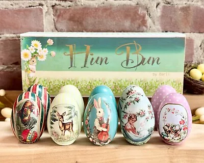 New Edition! Vintage Tin Easter Eggs Set Of 10 Fillable Reusable Metal Egg Tin • $38