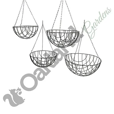 12  14  16  18   Wire Hanging Baskets Round Metal Coated Green Planter • £6.10